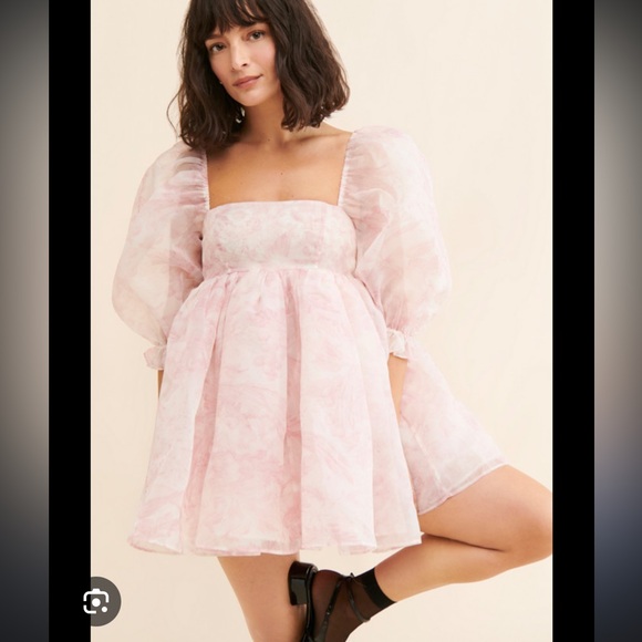 Selkie puff organza dress pink white mini XXL - Picture 6 of 9